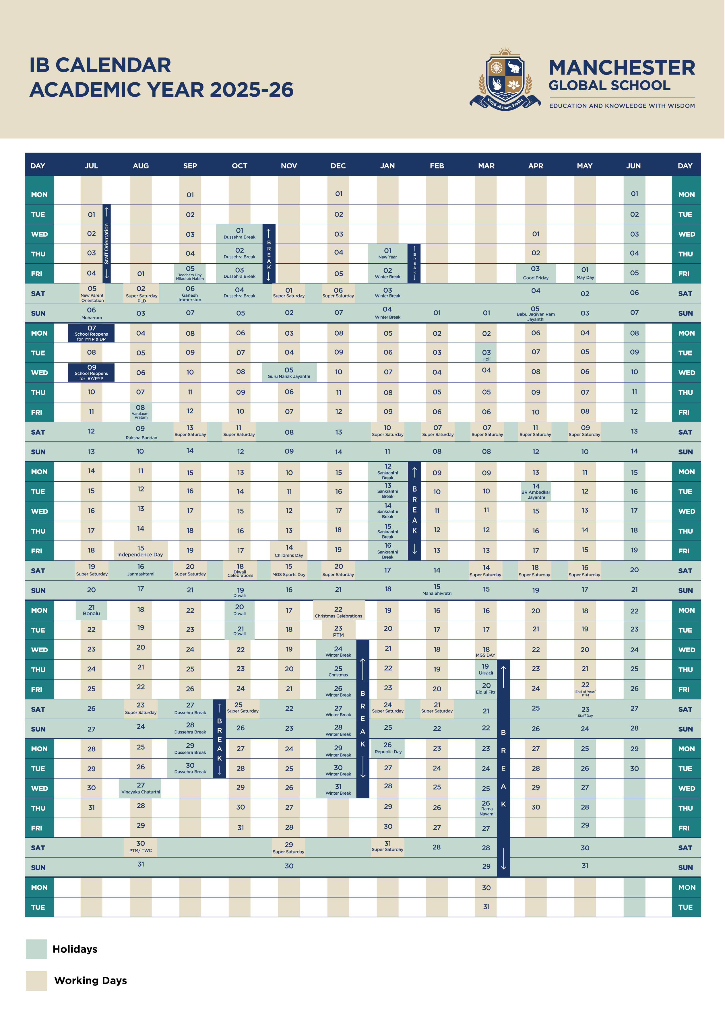 Manchester GLobal School IB Calendar